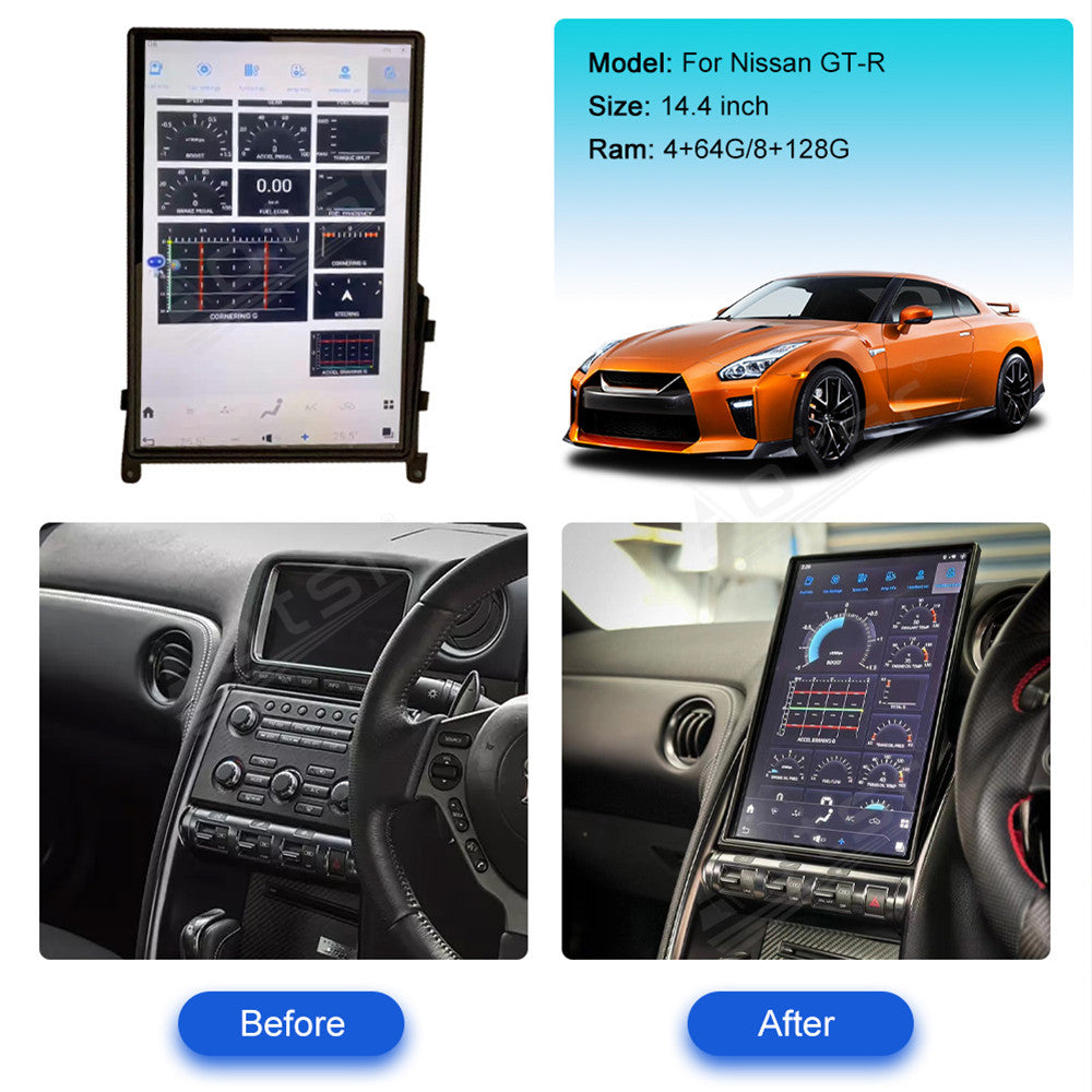 For Nissan GTR 14.4 Inch Tesla-style Carplay Screens （2008-2017）