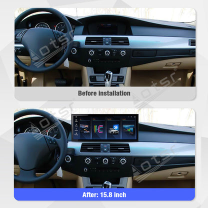 Aotsr 15.8 inch Linux Carplay Screen for BMW 5 Series E60 2003-2009 CIC IPS Touch Stereo Unit Multi Storage 4G DSP BT5.0 GPS