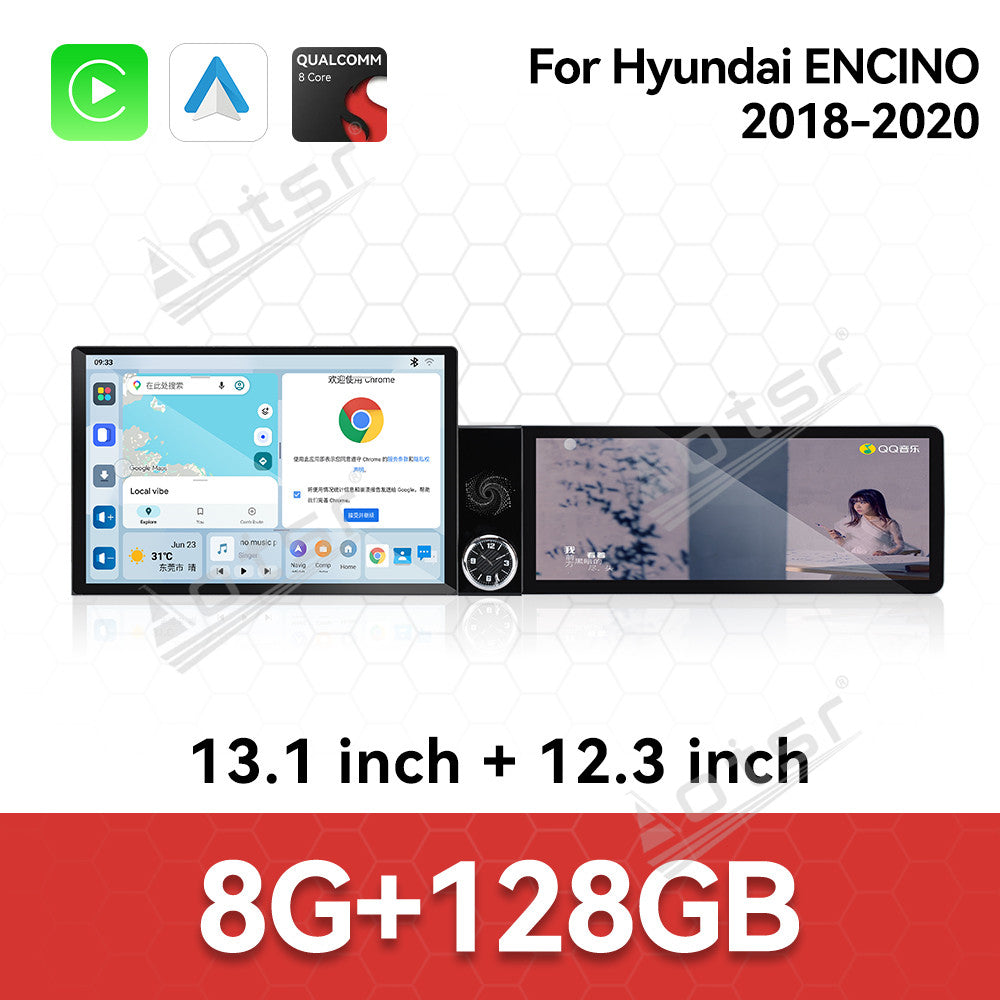 Aotsr Dual Screen 13.1 inch+12.3 inch Android 15 Carplay Car Radio for Hyundai ENCINO 2018-2020 Car GPS Navigation Multimedia
