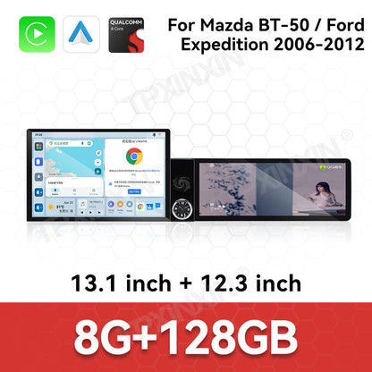 Aotsr Dual Screen 13.1 inch+12.3 inch Android 15 Carplay Car Radio for Mazda BT-50 2006-2012 and for Ford Expedition 2006-2012 Car GPS Navigation Multimedia