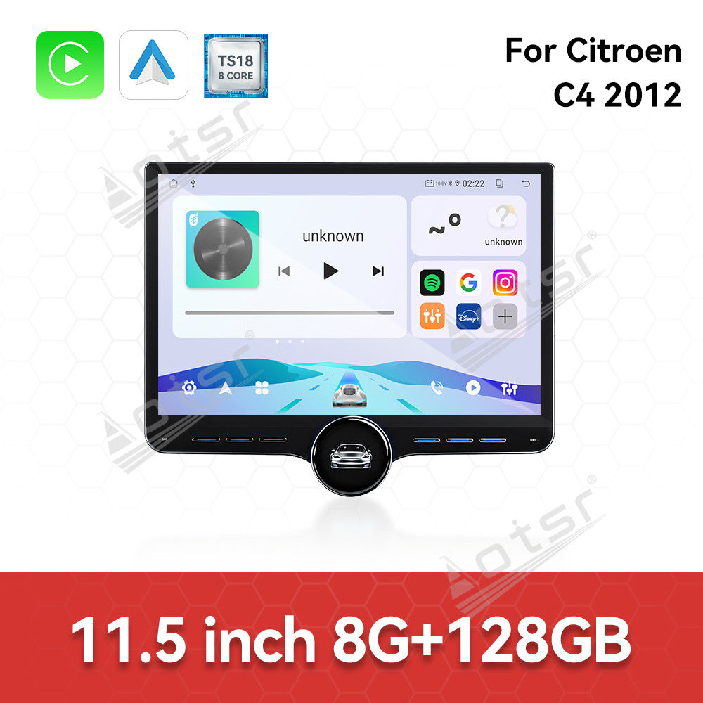 Aotsr 11.5 inch Android Car Radio for Citroen C4 2012 display touchscreen, dual DIN car audio system