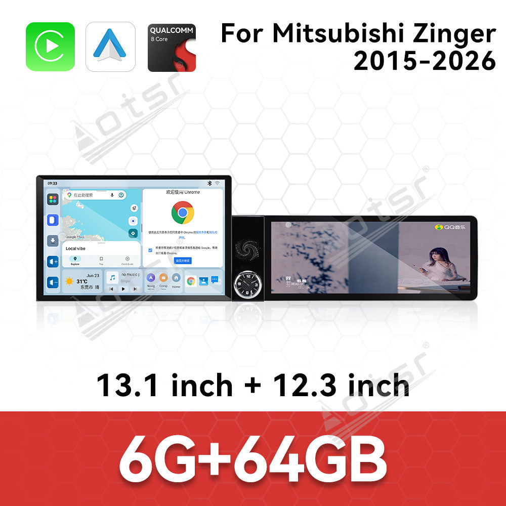 Aotsr Dual Screen 13.1 inch+12.3 inch Android 15 Carplay Car Radio for Mitsubishi Zinger 2015-2026 Car GPS Navigation Multimedia