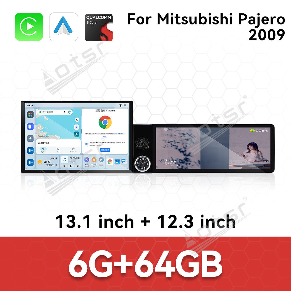 Aotsr Dual Screen 13.1 inch+12.3 inch Android 15 Carplay Car Radio for Mitsubishi Pajero 2009 Car GPS Navigation Multimedia