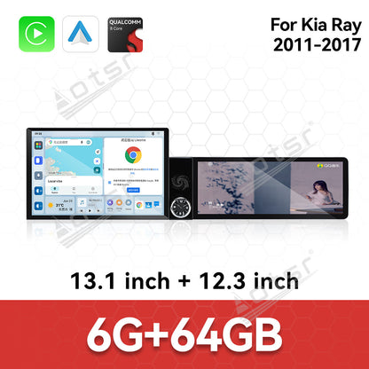 Aotsr Dual Screen 13.1 inch+12.3 inch Android 15 Carplay Car Radio for KIA Ray 2011-2017 Car GPS Navigation Multimedia