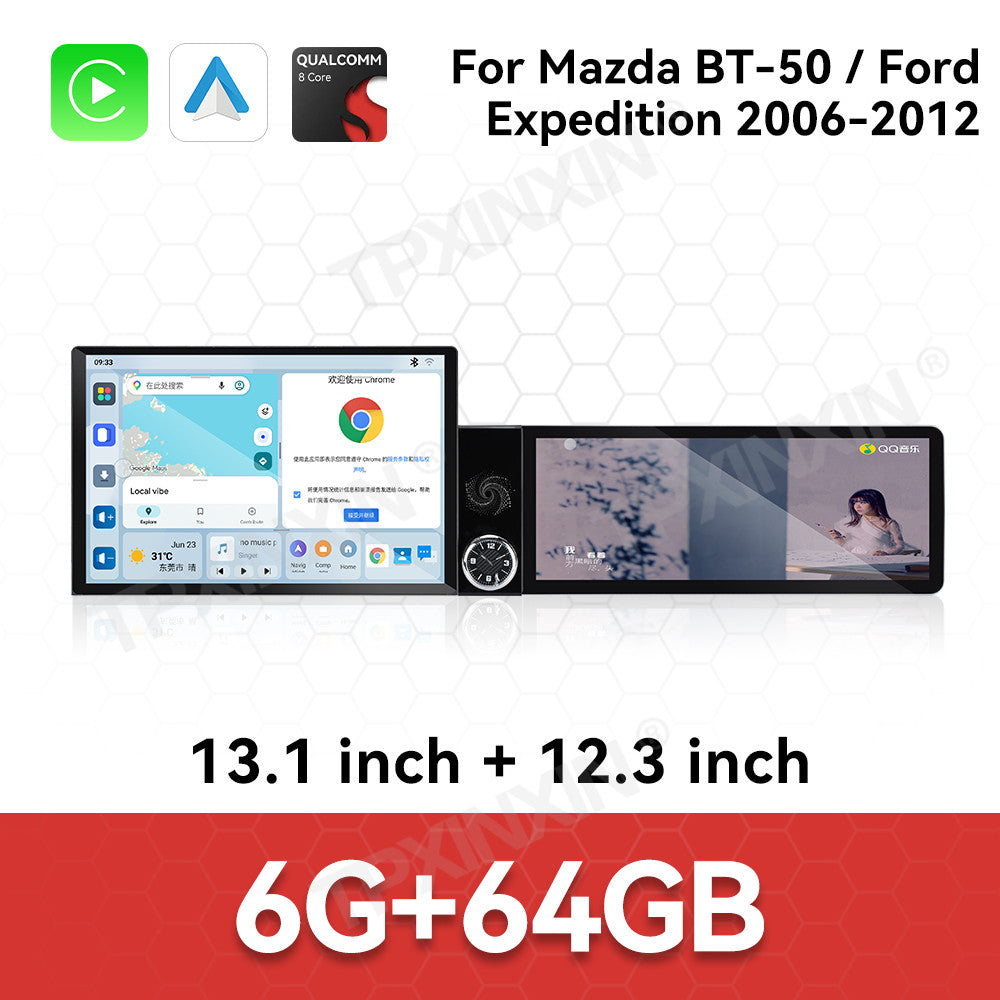 Aotsr Dual Screen 13.1 inch+12.3 inch Android 15 Carplay Car Radio for Mazda BT-50 2006-2012 and for Ford Expedition 2006-2012 Car GPS Navigation Multimedia
