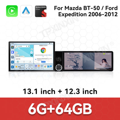 Aotsr Dual Screen 13.1 inch+12.3 inch Android 15 Carplay Car Radio for Mazda BT-50 2006-2012 and for Ford Expedition 2006-2012 Car GPS Navigation Multimedia