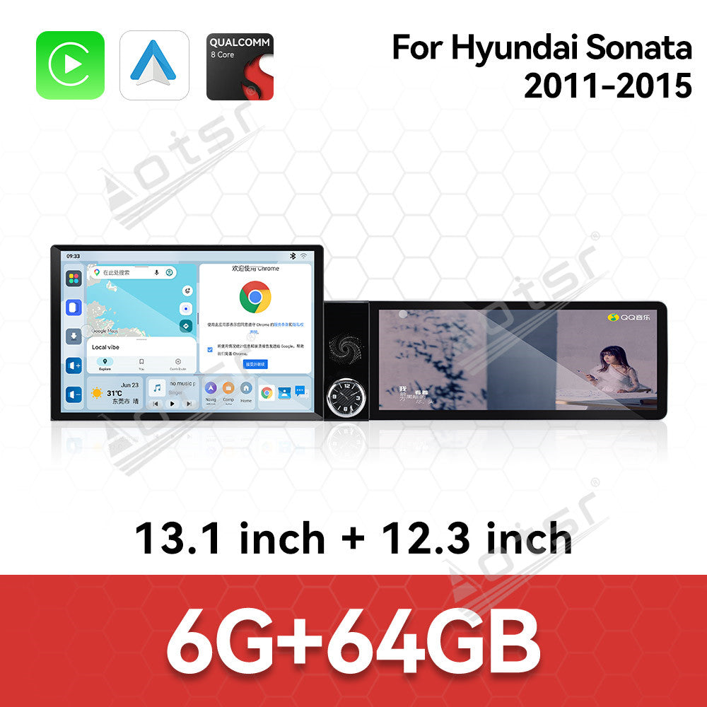 Aotsr Dual Screen 13.1 inch+12.3 inch Android 15 Carplay Car Radio for Hyundai Sonata 2011-2015 Car GPS Navigation Multimedia