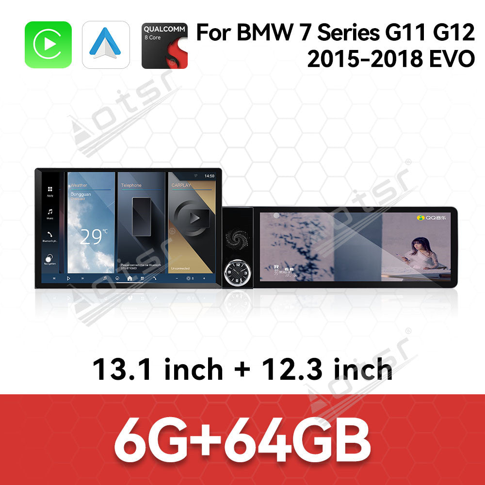Aotsr Dual Screen 13.1 inch+12.3 inch Android 15 Carplay Car Radio for BMW 7 Series G11 G12 2015-2018 EVO Car GPS Navigation Multimedia