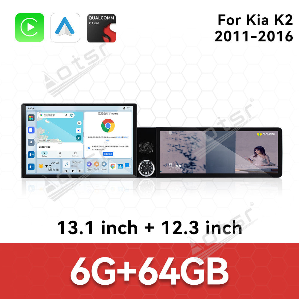Aotsr Dual Screen 13.1 inch+12.3 inch Android 15 Carplay Car Radio for KIA K2 2011-2016 Car GPS Navigation Multimedia