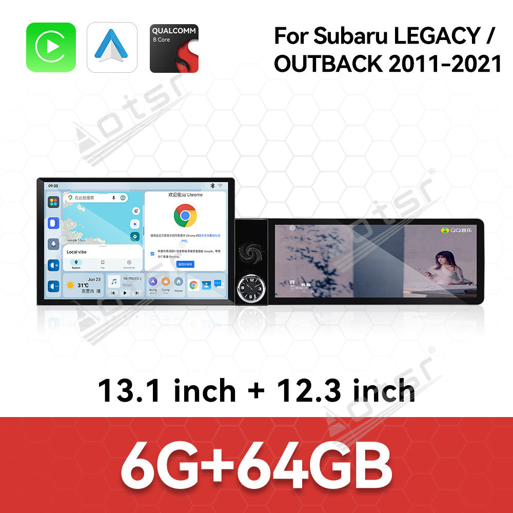Aotsr Dual Screen 13.1 inch+12.3 inch Android 15 Carplay Car Radio for Subaru LEGACY/Subaru OUTBACK 2011-2021 Car GPS Navigation Multimedia