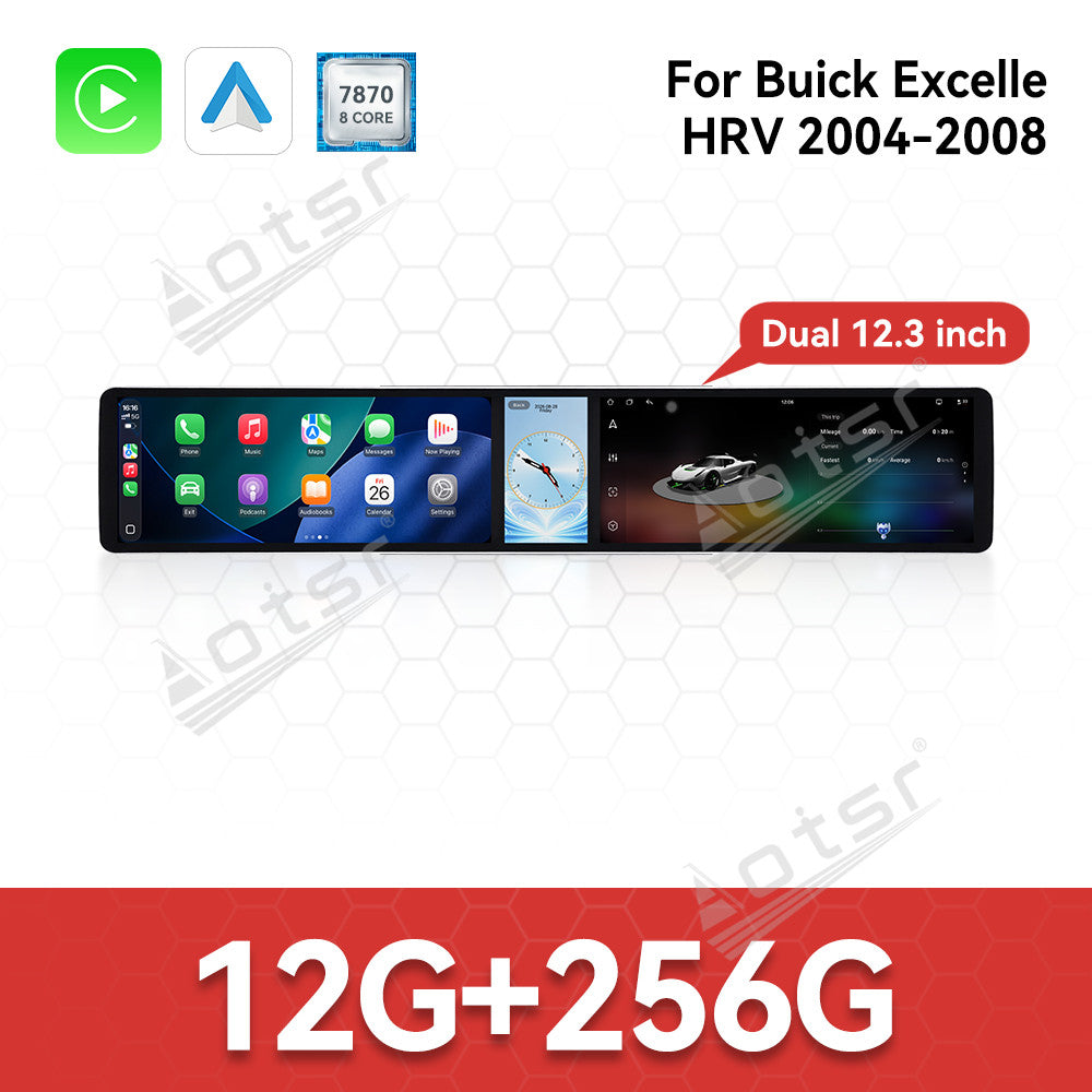 Aotsr Dual 12.3 inch Car Radio for Buick Excelle HRV 2004-2008 with 7870 Octa Core Chip Ultra HD 2400*900 Touch Screen Wireless CarPlay Bluetooth 5.0 GPS Navigation 4G Network OEM Upgrade Multimedia System