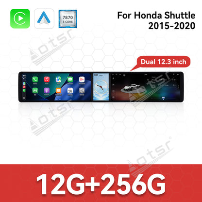 Aotsr Dual 12.3 inch Car Radio for Honda Shuttle 2015-2020 with 7870 Octa Core Chip, Ultra HD 2400*900 Touch Screen, Wireless CarPlay, Bluetooth 5.0, GPS Navigation, 4G Network, OEM Upgrade Multimedia System