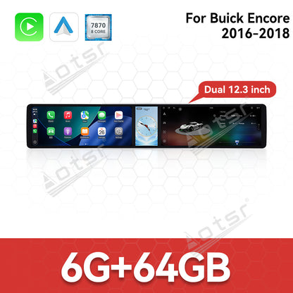 Aotsr Dual 12.3 inch Car Radio for Buick Encore 2016-2018 with 7870 Octa Core Chip Ultra HD 2400*900 Touch Screen Wireless CarPlay Bluetooth 5.0 GPS Navigation 4G Network OEM Upgrade Multimedia System