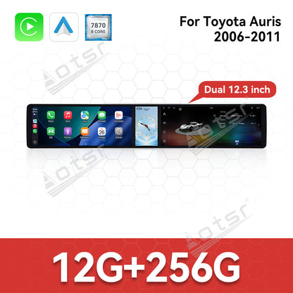 Aotsr Dual 12.3 inch Car Radio for Toyota Auris 2006-2011 with 7870 Octa Core Chip Ultra HD 2400*900 Touch Screen Wireless CarPlay Bluetooth 5.0 GPS Navigation