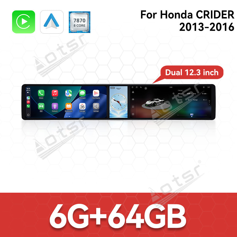 Aotsr Dual 12.3 inch Car Radio for Honda CRIDER 2013-2016 with 7870 Octa Core Chip, Ultra HD 2400*900 Touch Screen, Wireless CarPlay, Bluetooth 5.0, GPS Navigation, 4G Network, OEM Upgrade Multimedia System