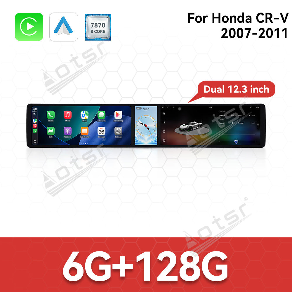 Aotsr Dual 12.3 inch Car Radio for Honda CR-V 2007-2011 with 7870 Octa Core Chip, Ultra HD 2400*900 Touch Screen, Wireless CarPlay, Bluetooth 5.0, GPS Navigation, 4G Network, OEM Upgrade Multimedia System