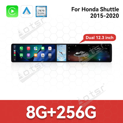 Aotsr Dual 12.3 inch Car Radio for Honda Shuttle 2015-2020 with 7870 Octa Core Chip, Ultra HD 2400*900 Touch Screen, Wireless CarPlay, Bluetooth 5.0, GPS Navigation, 4G Network, OEM Upgrade Multimedia System