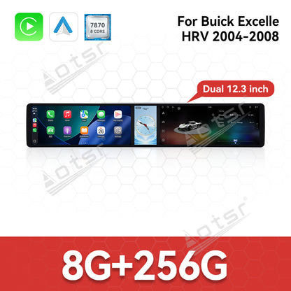 Aotsr Dual 12.3 inch Car Radio for Buick Excelle HRV 2004-2008 with 7870 Octa Core Chip Ultra HD 2400*900 Touch Screen Wireless CarPlay Bluetooth 5.0 GPS Navigation 4G Network OEM Upgrade Multimedia System