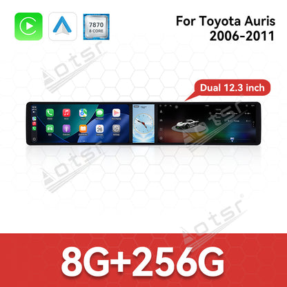 Aotsr Dual 12.3 inch Car Radio for Toyota Auris 2006-2011 with 7870 Octa Core Chip Ultra HD 2400*900 Touch Screen Wireless CarPlay Bluetooth 5.0 GPS Navigation