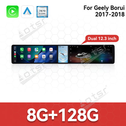 Aotsr Dual 12.3 inch Car Radio For Geely Borui 2017-2018 with 7870 Octa Core Chip Ultra HD 2400*900 Touch Screen Wireless CarPlay Bluetooth 5.0 GPS Navigation