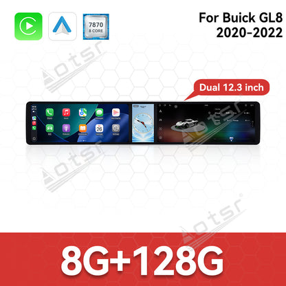 Aotsr Dual 12.3 inch Car Radio for Buick GL8 2020-2022 with 7870 Octa Core Chip Ultra HD 2400*900 Touch Screen Wireless CarPlay Bluetooth 5.0 GPS Navigation 4G Network OEM Upgrade Multimedia System