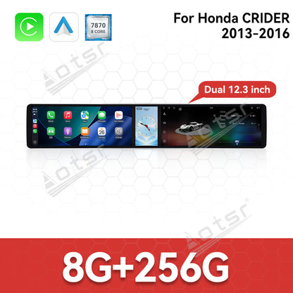 Aotsr Dual 12.3 inch Car Radio for Honda CRIDER 2013-2016 with 7870 Octa Core Chip, Ultra HD 2400*900 Touch Screen, Wireless CarPlay, Bluetooth 5.0, GPS Navigation, 4G Network, OEM Upgrade Multimedia System