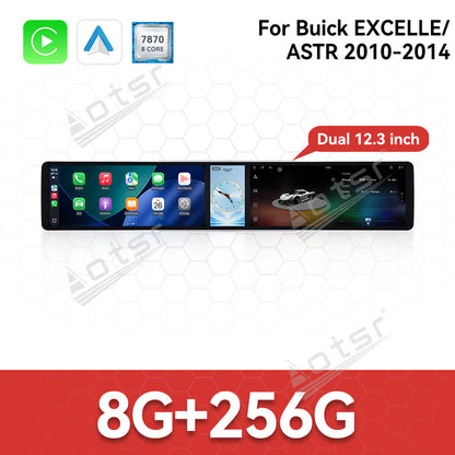 Aotsr Dual 12.3 inch Car Radio for Buick EXCELLE/ASTR 2010-2014 with 7870 Octa Core Chip Ultra HD 2400*900 Touch Screen Wireless CarPlay Bluetooth 5.0 GPS Navigation 4G Network OEM Upgrade Multimedia System