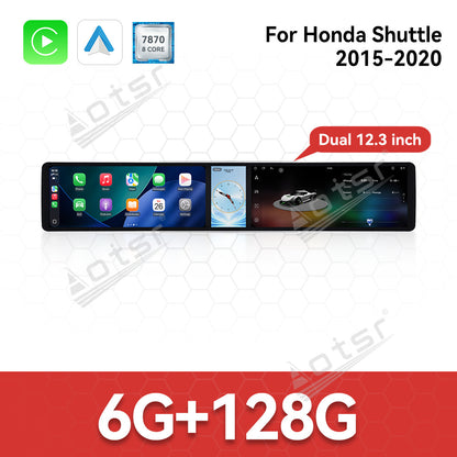 Aotsr Dual 12.3 inch Car Radio for Honda Shuttle 2015-2020 with 7870 Octa Core Chip, Ultra HD 2400*900 Touch Screen, Wireless CarPlay, Bluetooth 5.0, GPS Navigation, 4G Network, OEM Upgrade Multimedia System