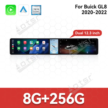 Aotsr Dual 12.3 inch Car Radio for Buick GL8 2020-2022 with 7870 Octa Core Chip Ultra HD 2400*900 Touch Screen Wireless CarPlay Bluetooth 5.0 GPS Navigation 4G Network OEM Upgrade Multimedia System