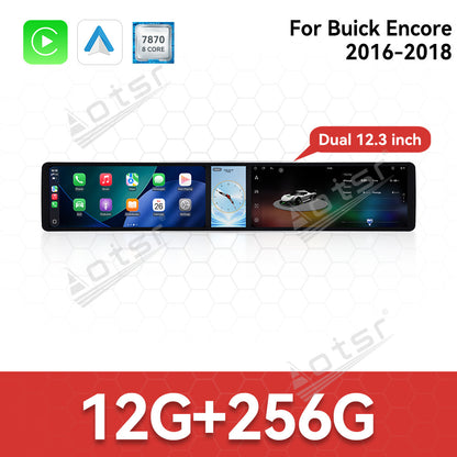 Aotsr Dual 12.3 inch Car Radio for Buick Encore 2016-2018 with 7870 Octa Core Chip Ultra HD 2400*900 Touch Screen Wireless CarPlay Bluetooth 5.0 GPS Navigation 4G Network OEM Upgrade Multimedia System