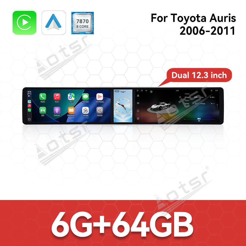 Aotsr Dual 12.3 inch Car Radio for Toyota Auris 2006-2011 with 7870 Octa Core Chip Ultra HD 2400*900 Touch Screen Wireless CarPlay Bluetooth 5.0 GPS Navigation