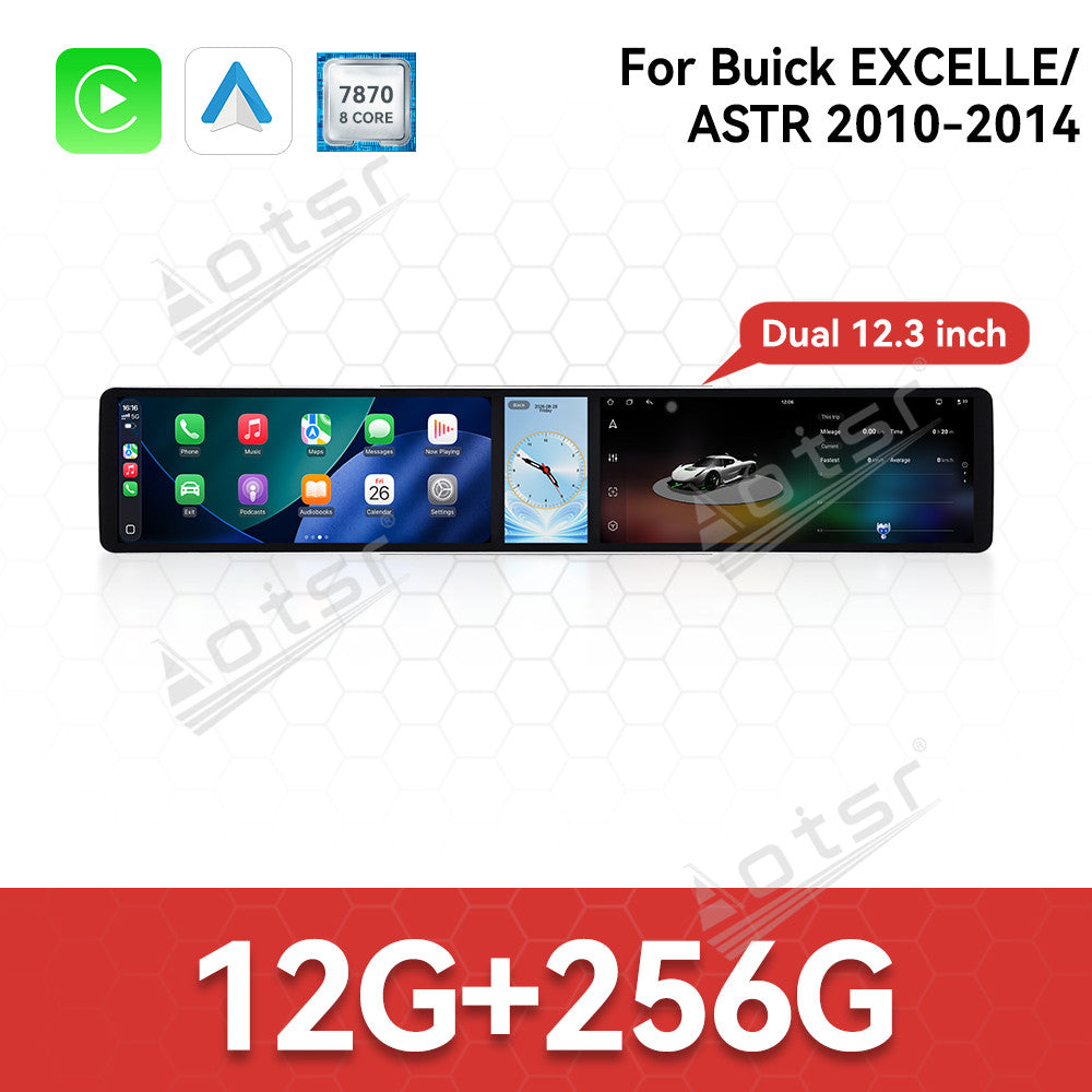 Aotsr Dual 12.3 inch Car Radio for Buick EXCELLE/ASTR 2010-2014 with 7870 Octa Core Chip Ultra HD 2400*900 Touch Screen Wireless CarPlay Bluetooth 5.0 GPS Navigation 4G Network OEM Upgrade Multimedia System