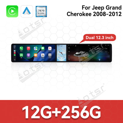 Aotsr Dual 12.3 inch Car Radio For Jeep Grand Cherokee 2008-2012 with 7870 Octa Core Chip Ultra HD 2400*900 Touch Screen Wireless CarPlay Bluetooth 5.0 GPS Navigation