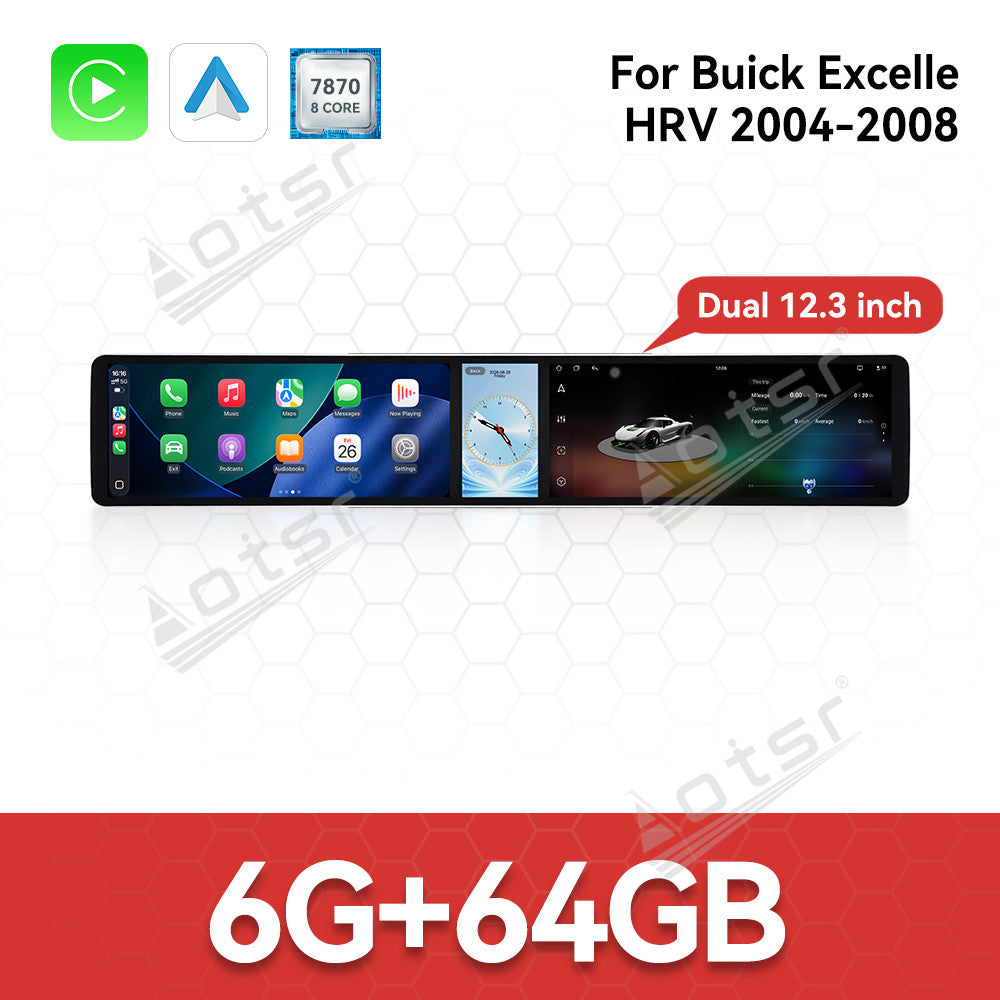 Aotsr Dual 12.3 inch Car Radio for Buick Excelle HRV 2004-2008 with 7870 Octa Core Chip Ultra HD 2400*900 Touch Screen Wireless CarPlay Bluetooth 5.0 GPS Navigation 4G Network OEM Upgrade Multimedia System