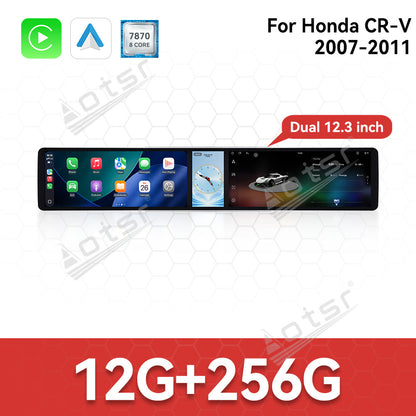 Aotsr Dual 12.3 inch Car Radio for Honda CR-V 2007-2011 with 7870 Octa Core Chip, Ultra HD 2400*900 Touch Screen, Wireless CarPlay, Bluetooth 5.0, GPS Navigation, 4G Network, OEM Upgrade Multimedia System