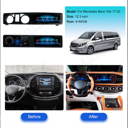 12.3 Inch Tesla Screen For  Mercedes Benz Vito 2017-2023 Full Liquid Crystal Gauges Android 13.0 Car Radio Player GPS Navi Auto Stereo Multimedia Video DSP Carplay 4G SIM