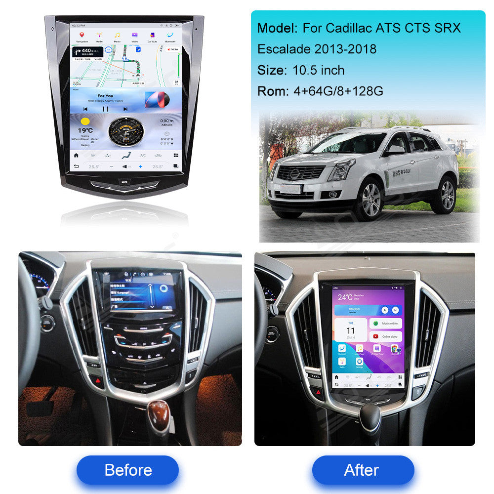 10.5 Inch Tesla Screen For  Cadillac ATS CTS SRX Escalade 2013-2018 with wireless charging Android 13.0 Car Radio Player GPS Navi Auto Stereo Multimedia Video DSP Carplay 4G SIM