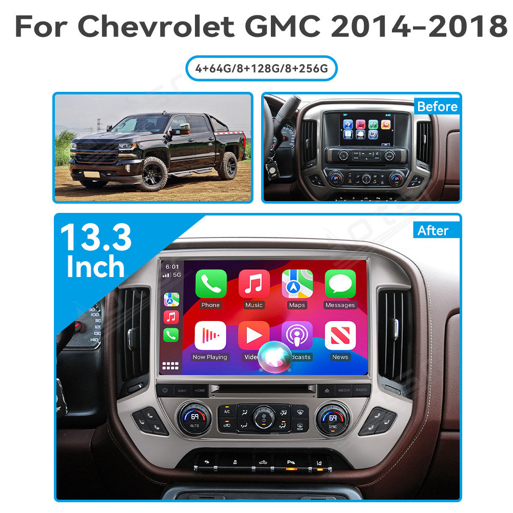 13.3 Inch Tesla Screen For Chevrolet GMC 2014-2018 Android 13.0 Car Radio Player GPS Navi Auto Stereo Multimedia Video DSP Carplay 4G SIM