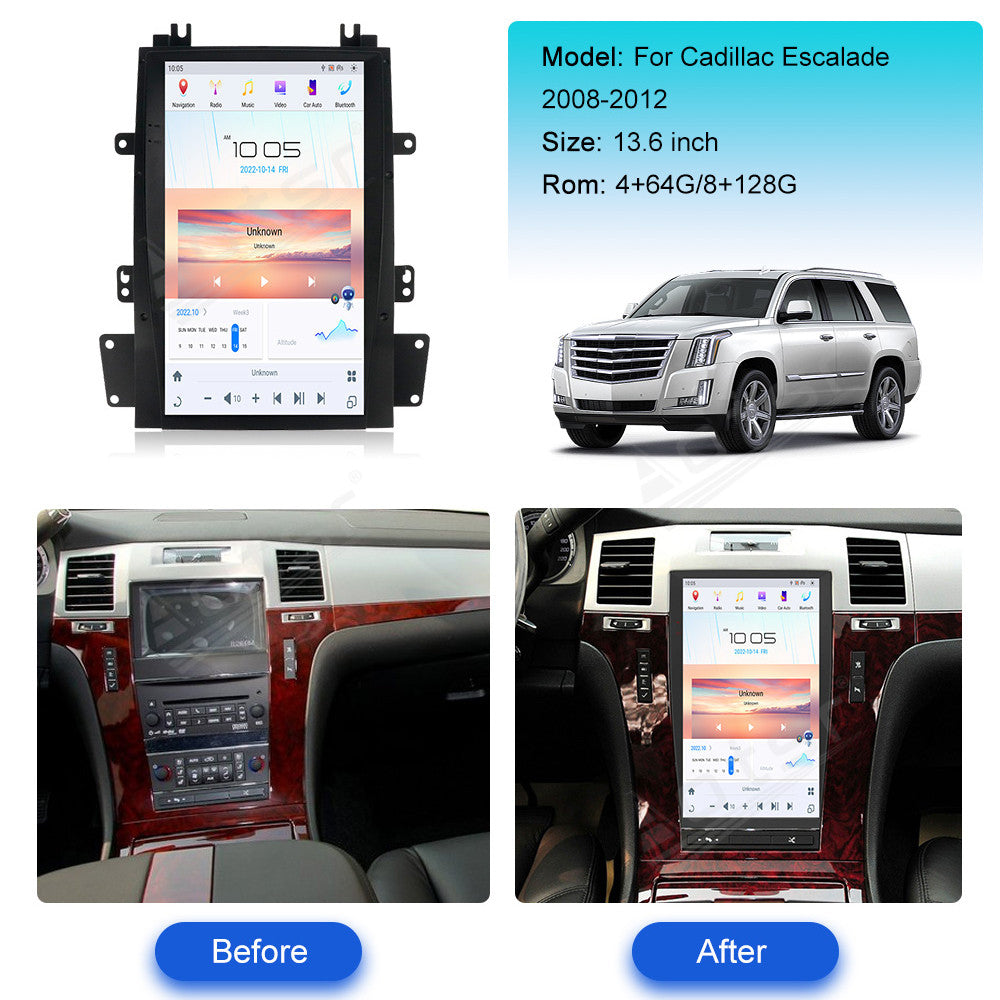 13.6 Inch Tesla Screen For  Cadillac ESCALADE  2008-2012 Android 13.0 Car Radio Player GPS Navi Auto Stereo Multimedia Video DSP Carplay 4G SIM