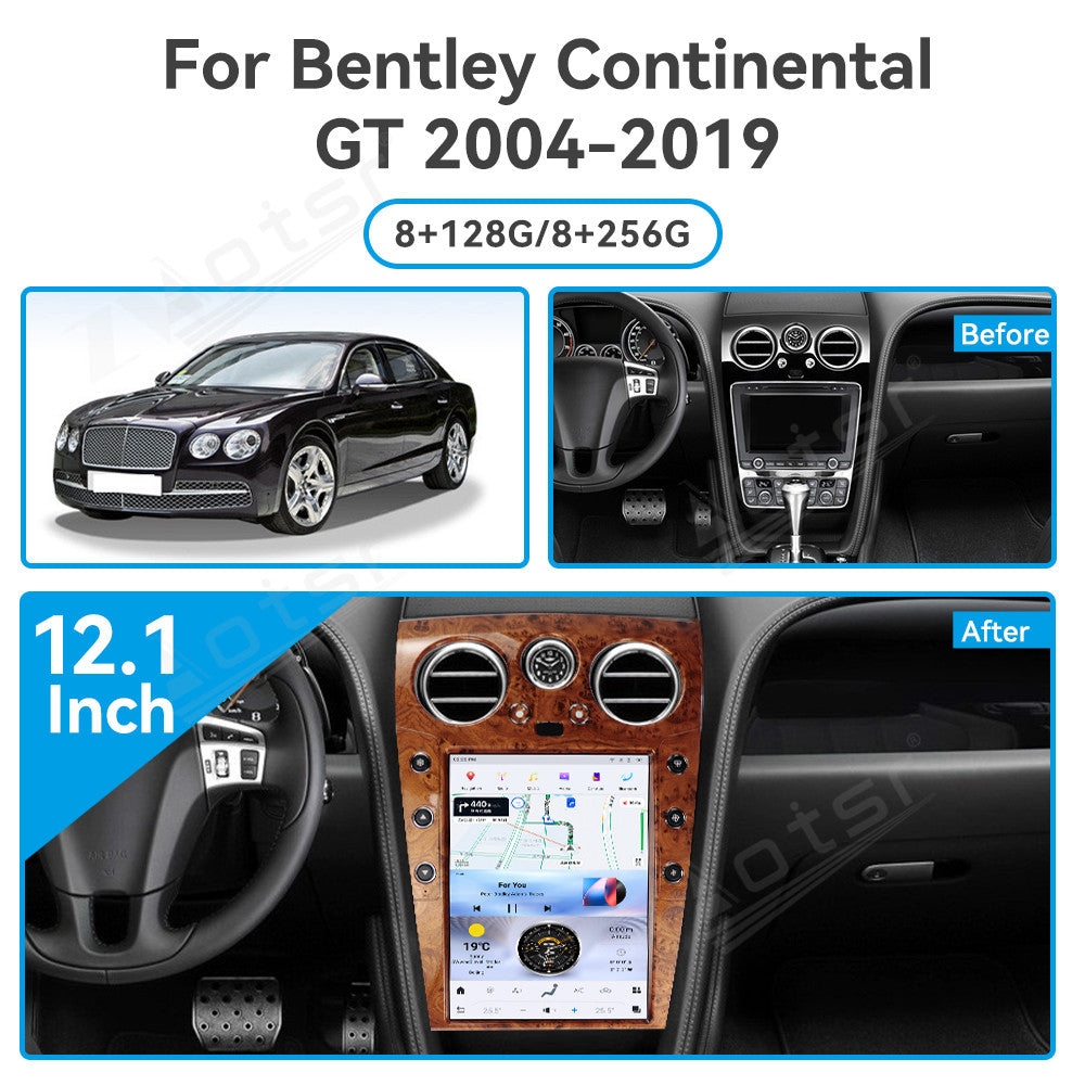 12.1 Inch Tesla Screen For  Bentley Continental GT 2004-2019 mahogany color Android 13.0 Car Radio Player GPS Navi Auto Stereo Multimedia Video DSP Carplay 4G SIM