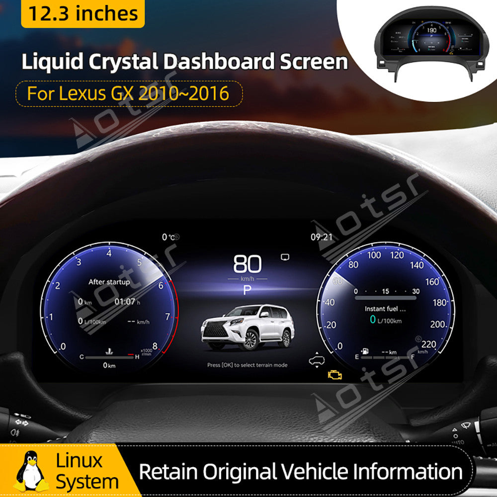 Aotsr 12.3 inch Digital Dashboard Panel For Lexus GX400 GX460 2010-2016 Virtual Cockpit Speedometer Cluster Odometer Gauge Instrument