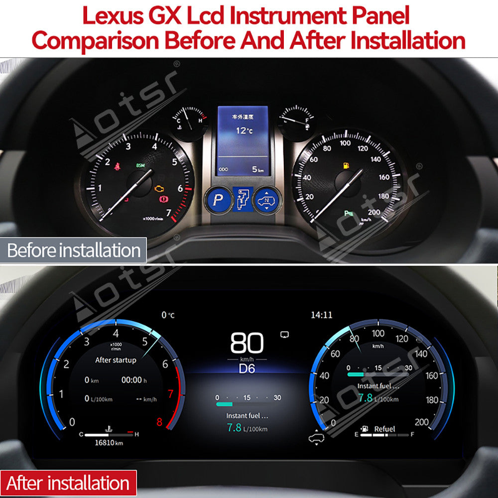 Aotsr 12.3 inch Digital Dashboard Panel For Lexus GX400 GX460 2010-2016 Virtual Cockpit Speedometer Cluster Odometer Gauge Instrument